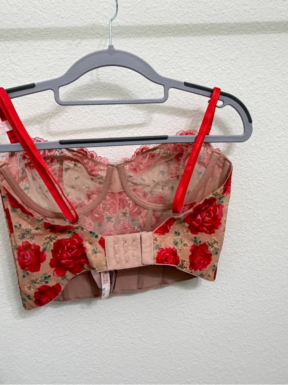 34C VS Dream Angels Tomato Red Embroidered Illuminating Blooms Corset Bra Top - Picture 8 of 14